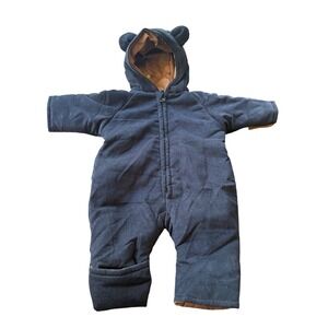 Konges Slojd Black Corduroy Bear Ear Pram Suit Lemon Lining 0-1M Organic Cotton